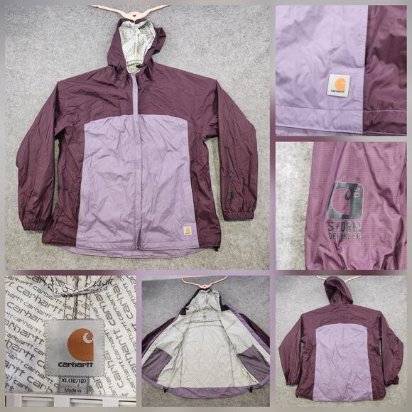 Carhartt Jacket Womens XL Purple Storm Defender Hooded Waterproof Rain Mountrail - Picture 1 of 15